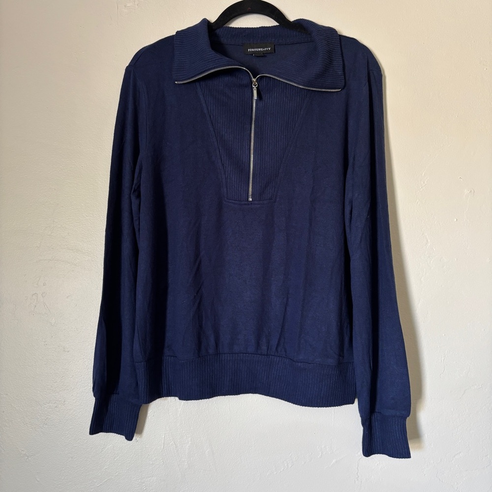 NWOT Fortune Ivy Women’s Soft Blue Quarter-Zip Long Sleeve Top, Size L